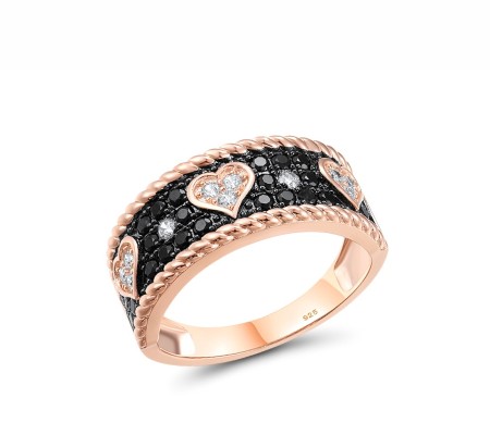 Sterling Silver w/ Rose Black Plating Ring Black spinel,White Cubic Zirconia (R318107BSNZSD925) - US 6