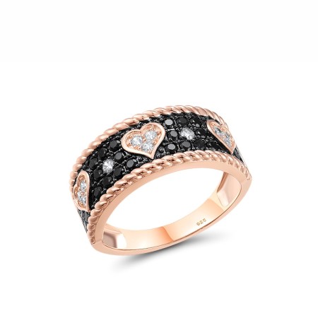 Sterling Silver w/ Rose Black Plating Ring Black spinel,White Cubic Zirconia (R318107BSNZSD925) - US 6