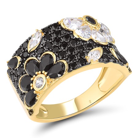 Sterling Silver w/ Yellow Black Plating Ring Black spinel,White Cubic Zirconia (R318234BSNZSC925) - US 6