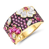 Sterling Silver w/ Yellow Black Plating Ring Created Ruby,White Cubic Zirconia,Created Pink Sapphire (R318234CPRZSC925) - US 6