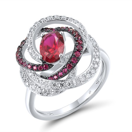 Sterling Silver w/ Black White Plating Ring Created Ruby,White Cubic Zirconia (R318238CRZSK925) - US 6