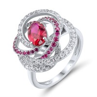 Sterling Silver Ring White Cubic Zirconia,Created Ruby (R318238CRZSL925) - US 6