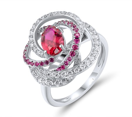 Sterling Silver Ring White Cubic Zirconia,Created Ruby (R318238CRZSL925) - US 6