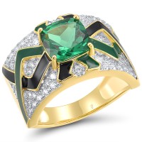 Sterling Silver w/ Ionic Yellow Plating Ring Enamel,Green Spinel,White Cubic Zirconia (R318358ENASP925) - US 6
