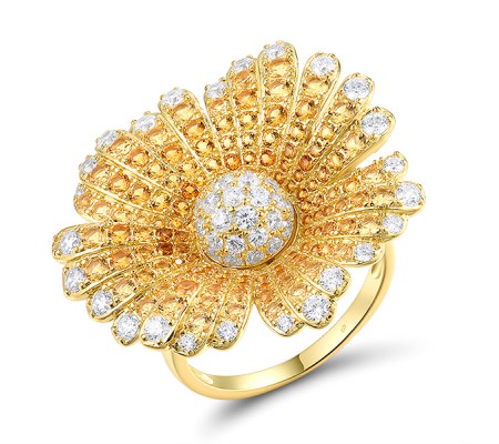 Sterling Silver w/ Yellow Plating Ring White Cubic Zirconia,Yellow Nano Crystal (R318360YWZSY925) - US 6