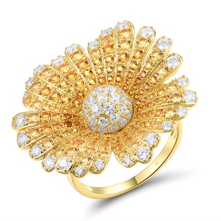 Sterling Silver w/ Yellow Plating Ring White Cubic Zirconia,Yellow Nano Crystal (R318360YWZSY925) - US 6