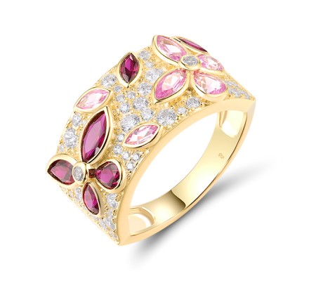 Sterling Silver w/ Yellow Plating Ring Created Pink Sapphire,Created Ruby,White Cubic Zirconia (R318362CPRZ1SY925) - US 6