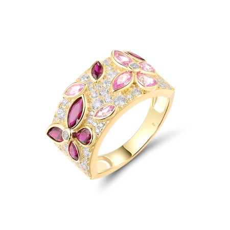 Sterling Silver w/ Yellow Plating Ring Created Pink Sapphire,Created Ruby,White Cubic Zirconia (R318362CPRZ1SY925) - US 6