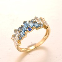 Sterling Silver w/ Yellow Plating Ring Blue Spinel,White Cubic Zirconia (R318414BLZSY925) - US 6