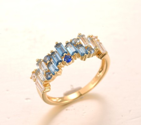 Sterling Silver w/ Yellow Plating Ring Blue Spinel,White Cubic Zirconia (R318414BLZSY925) - US 6