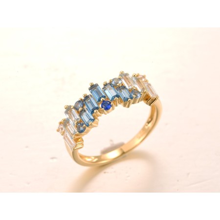 Sterling Silver w/ Yellow Plating Ring Blue Spinel,White Cubic Zirconia (R318414BLZSY925) - US 6