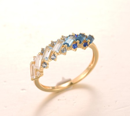 Sterling Silver w/ Yellow Plating Ring Blue Spinel,White Cubic Zirconia (R318415BLZSY925) - US 6