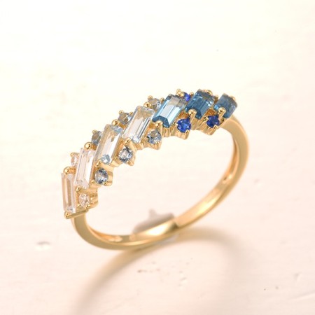 Sterling Silver w/ Yellow Plating Ring Blue Spinel,White Cubic Zirconia (R318415BLZSY925) - US 6