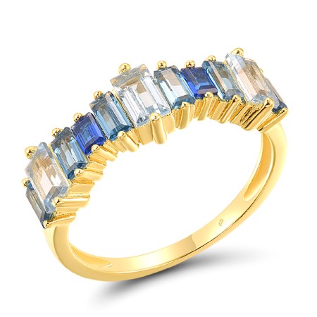 Sterling Silver w/ Yellow Plating Ring Blue Spinel (R318416BLNSY925) - US 6