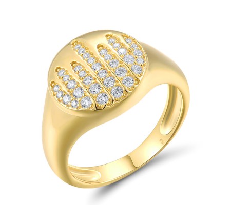 Sterling Silver w/ Yellow Plating Ring White Cubic Zirconia (R318421WCZSY925) - US 6