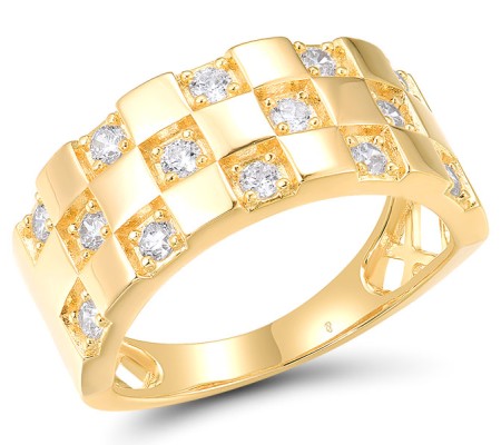 Sterling Silver w/ Yellow Plating Ring White Cubic Zirconia (R318427WCZSY925) - US 6