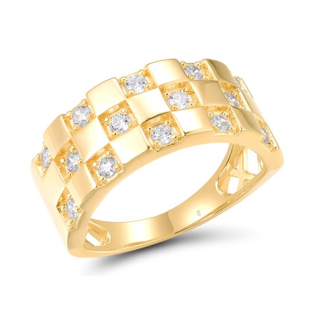 Sterling Silver w/ Yellow Plating Ring White Cubic Zirconia (R318427WCZSY925) - US 6