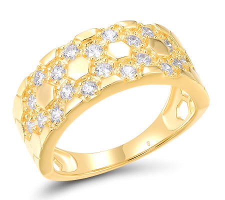 Sterling Silver w/ Yellow Plating Ring White Cubic Zirconia (R318428WCZSY925) - US 6