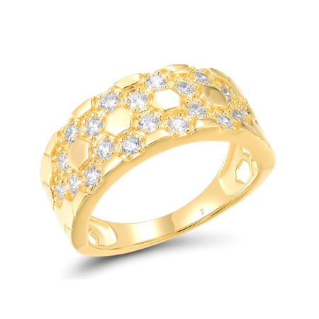 Sterling Silver w/ Yellow Plating Ring White Cubic Zirconia (R318428WCZSY925) - US 6