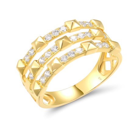 Sterling Silver w/ Yellow Plating Ring White Cubic Zirconia (R318429WCZSY925) - US 6