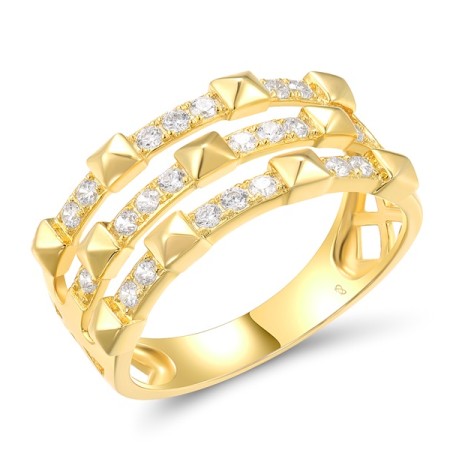 Sterling Silver w/ Yellow Plating Ring White Cubic Zirconia (R318429WCZSY925) - US 6