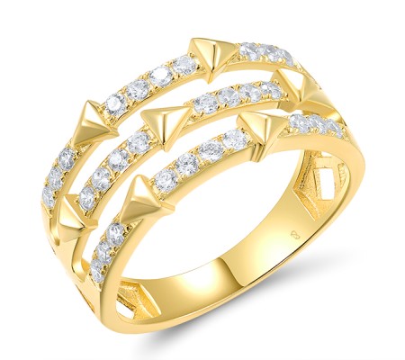 Sterling Silver w/ Yellow Plating Ring White Cubic Zirconia (R318430WCZSY925) - US 6