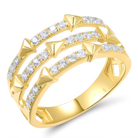 Sterling Silver w/ Yellow Plating Ring White Cubic Zirconia (R318430WCZSY925) - US 6