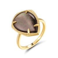 Sterling Silver w/ Yellow Plating Ring Black Shell (R318513BMPSY925) - US 6