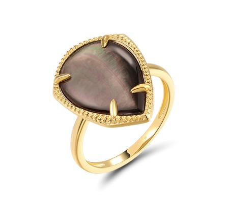 Sterling Silver w/ Yellow Plating Ring Black Shell (R318513BMPSY925) - US 6