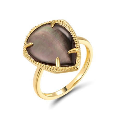 Sterling Silver w/ Yellow Plating Ring Black Shell (R318513BMPSY925) - US 6