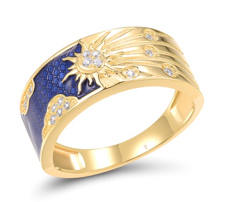 Sterling Silver w/ Yellow Plating Ring Enamel,White Cubic Zirconia (R318571ENASY925) - US 8