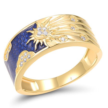 Sterling Silver w/ Yellow Plating Ring Enamel,White Cubic Zirconia (R318571ENASY925) - US 8