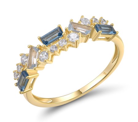 Sterling Silver w/ Yellow Plating Ring Blue Spinel,White Cubic Zirconia (R318583BLZSY925) - US 6
