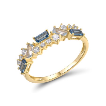 Sterling Silver w/ Yellow Plating Ring Blue Spinel,White Cubic Zirconia (R318583BLZSY925) - US 6