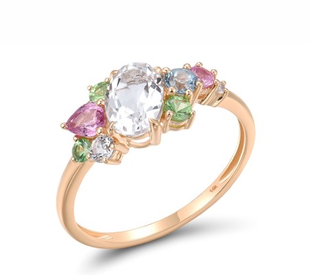 14KR Ring Blue Topaz (Swiss Blue),Green Garnet,Pink Sapphire,White Topaz (R318590MUL14KR)