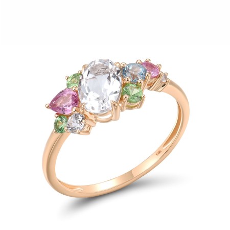 14KR Ring Blue Topaz (Swiss Blue),Green Garnet,Pink Sapphire,White Topaz (R318590MUL14KR)