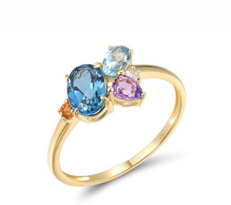 14KY Ring Amethyst,Blue Topaz (Swiss Blue),Citrine,London Blue Topaz,White Topaz (R318591MUL14KY) - US 7