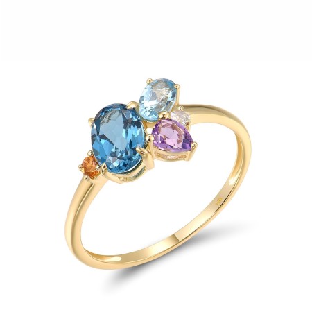 14KY Ring Amethyst,Blue Topaz (Swiss Blue),Citrine,London Blue Topaz,White Topaz (R318591MUL14KY) - US 7