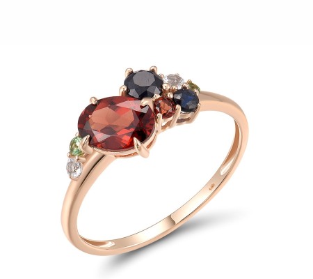 14KR Ring Blue Sapphire,Garnet,Green Garnet,White Topaz (R318592MUL14KR)