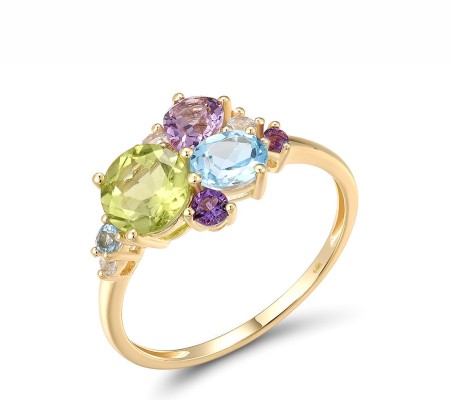 14KY Ring Amethyst,Blue Topaz (Swiss Blue),Peridot,White Topaz (R318593MUL14KY) - US 7