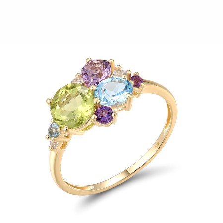 14KY Ring Amethyst,Blue Topaz (Swiss Blue),Peridot,White Topaz (R318593MUL14KY) - US 7
