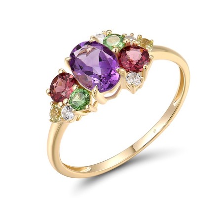 14KY Ring Amethyst,Green Garnet,Peridot,Rhodolite Garnet,White Topaz (R318594MUL14KY)
