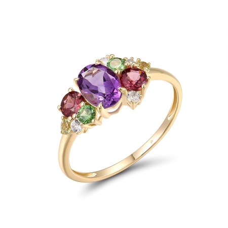 14KY Ring Amethyst,Green Garnet,Peridot,Rhodolite Garnet,White Topaz (R318594MUL14KY)