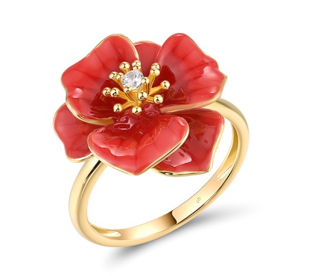 Sterling Silver w/ Yellow Plating Ring Enamel,White Cubic Zirconia (R318613ENASY925) - US 6