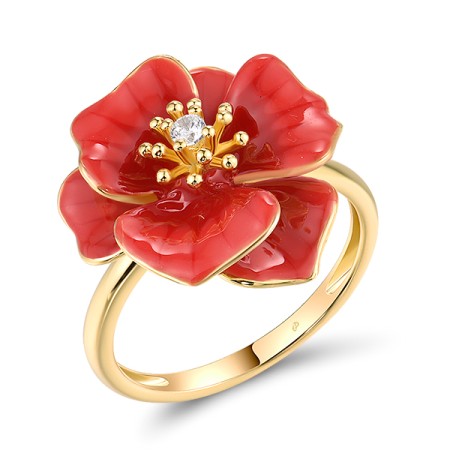 Sterling Silver w/ Yellow Plating Ring Enamel,White Cubic Zirconia (R318613ENASY925) - US 6