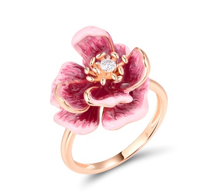 Sterling Silver w/ Rose Plating Ring Enamel,White Cubic Zirconia (R318614ENASR925) - US 6