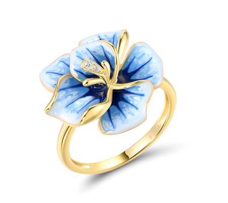 Sterling Silver w/ Yellow Plating Ring Enamel,White Cubic Zirconia (R318615ENASY925) - US 6