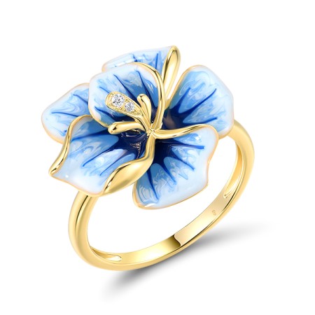 Sterling Silver w/ Yellow Plating Ring Enamel,White Cubic Zirconia (R318615ENASY925) - US 6