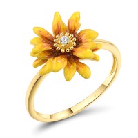 Sterling Silver w/ Yellow Plating Ring Enamel,White Cubic Zirconia (R318616ENASY925) - US 6