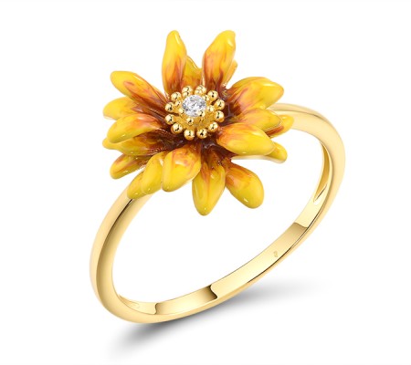 Sterling Silver w/ Yellow Plating Ring Enamel,White Cubic Zirconia (R318616ENASY925) - US 6
